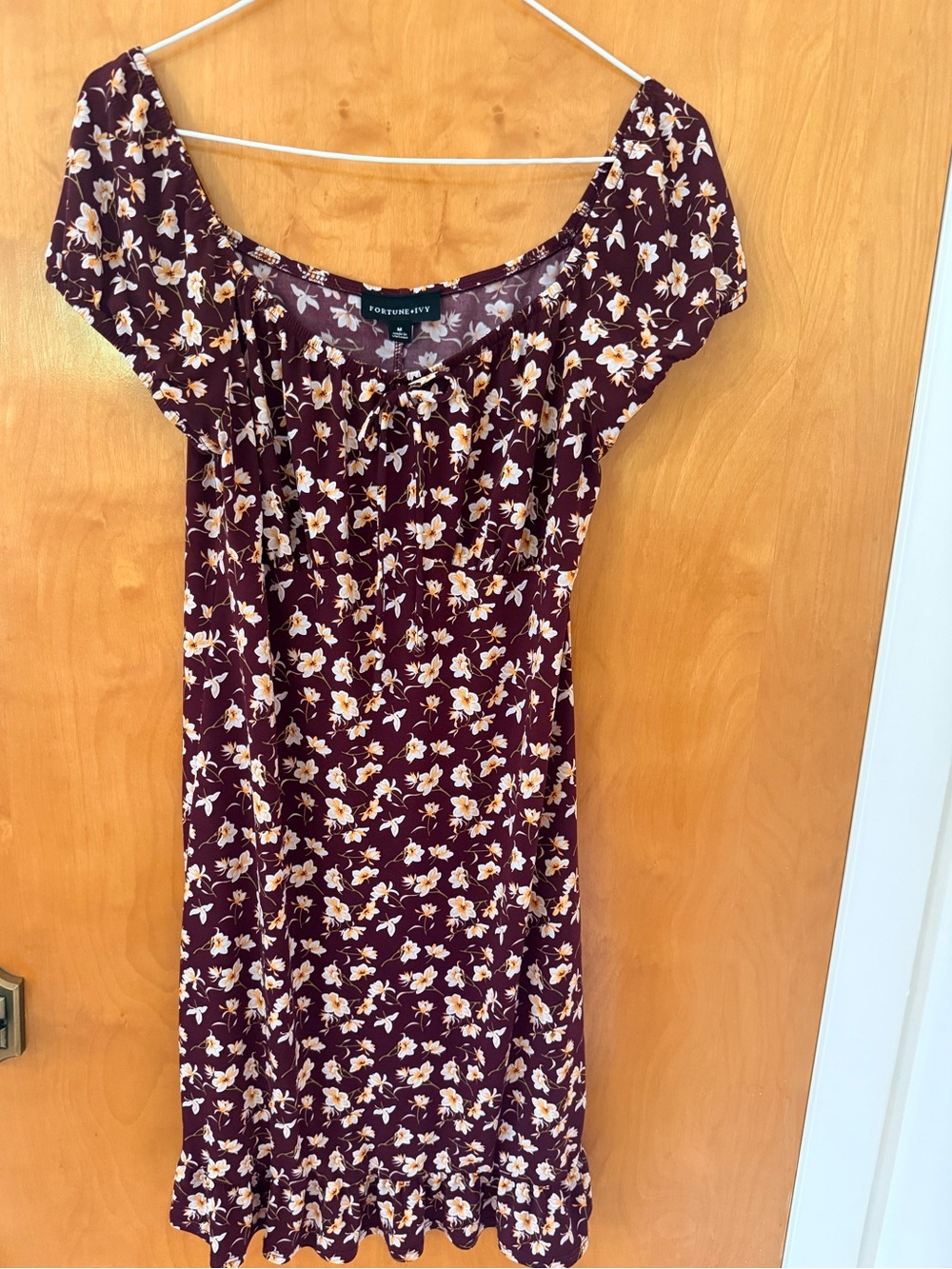 Fortune and Ivy Stitch Fix Burgundy Floral Scoop Neck Dress